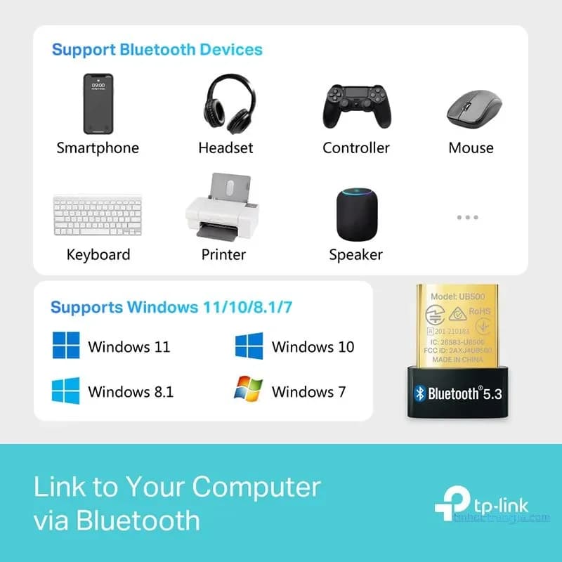 USB Bluetooth 5.3 TP-Link UB500 Nano (Cho PC/Laptop, Cắm Là Chạy)