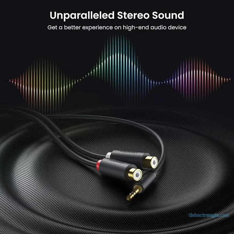 Cáp Chuyển Audio 3.5mm Ra 2 Đầu RCA Âm Ugreen 10547 Dài 20cm (Đầu Mạ Vàng)