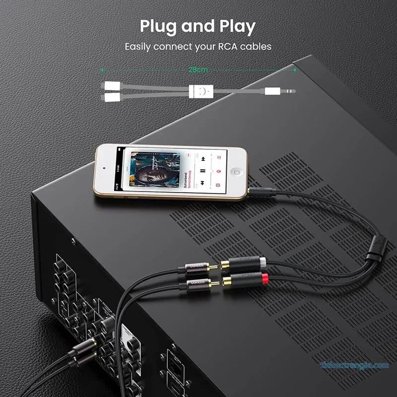 Cáp Chuyển Audio 3.5mm Ra 2 Đầu RCA Âm Ugreen 10547 Dài 20cm (Đầu Mạ Vàng)