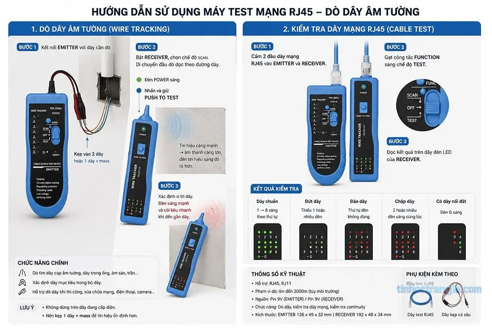 Máy test cáp mạng RJ45/RJ11 Dtech DT-2992 3