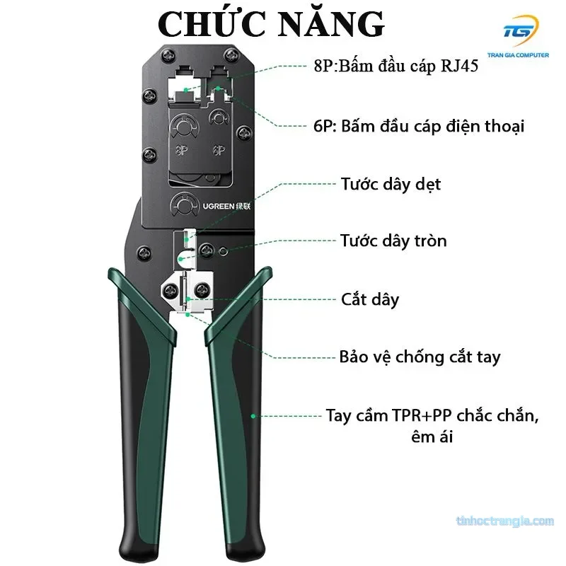 Kìm bấm dây mạng chuẩn RJ45/RJ11 màu đen Ugreen (70683)  4