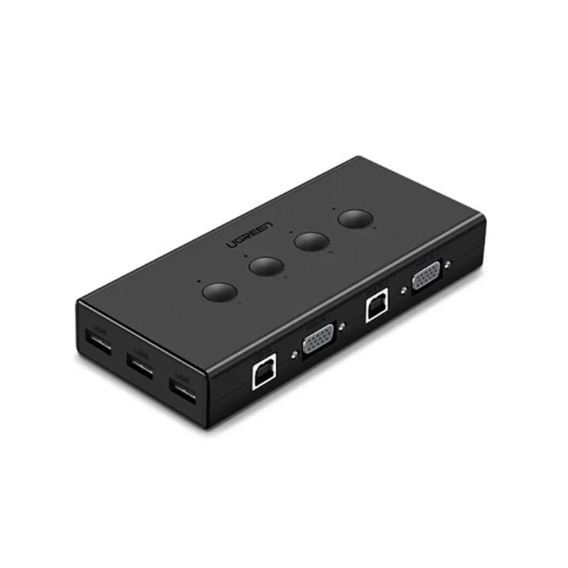 Bộ Gộp KVM VGA 4 Cổng Ugreen 50280 - Thiết Bị Dùng 4 PC/Laptop Chung 1 Màn Hình Cổng VGA Có Hub USB 2.0