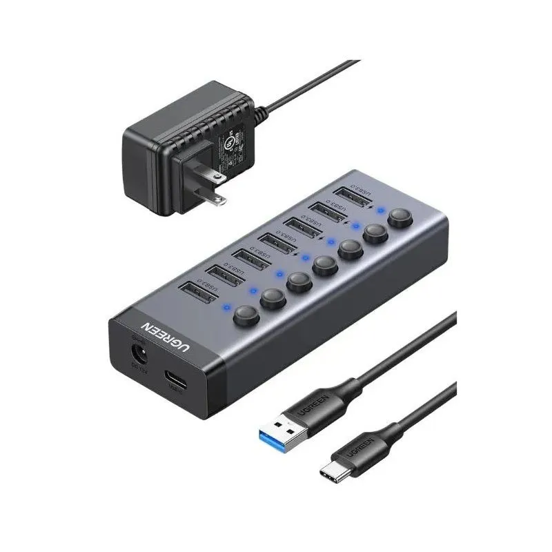 Bộ Chia USB 3.0 7 Cổng Ugreen 90305 Có Công Tắc (Kèm Nguồn 12V)